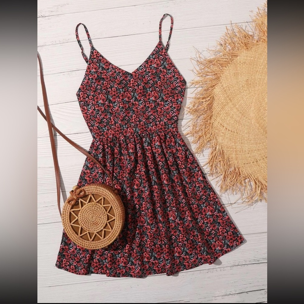 Red floral dress